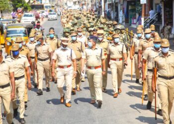 துணை இரானுவ படையினரின் கொடி அணிவகுப்பு – கன்னியாகுமரி எஸ்.பி தலைமையில்  நடைபெற்றது