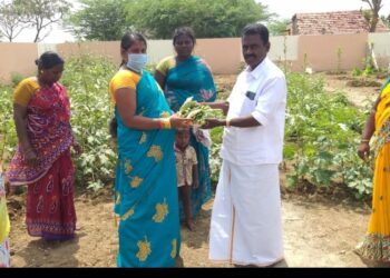 கர்ப்பிணி பெண்களுக்கு ஊட்டச்சத்து மிகுந்த காய்கனிகளை வழங்கும் திருவாடானை ஊராட்சி தலைவர் இலக்கியராமு – குவியும் பாராட்டுக்கள்..