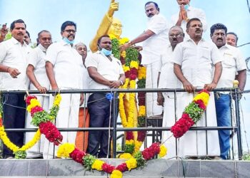 அம்பேத்கரின் 130 வது பிறந்தநாளை முன்னிட்டு சி த செல்லப்பாண்டியன் தலைமையில் மாலை அணிவித்து மரியாதை