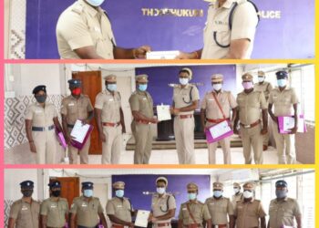 சிறப்பாக பணியாற்றிய விளாத்திகுளம் காவலர்களுக்கு தூத்துக்குடி எஸ்.பி. பாராட்டு