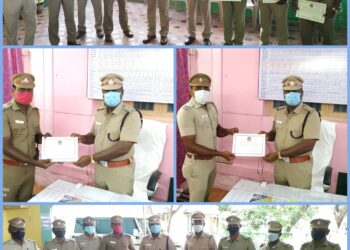 விளாத்திகுளம் தொகுதி சட்டமன்ற தேர்தலில் சிறப்பாக பணியாற்றிய காவல் அதிகாரிகளுக்கு  விளாத்திகுளம் டிஎஸ்பி பிரகாஷ் பாராட்டு