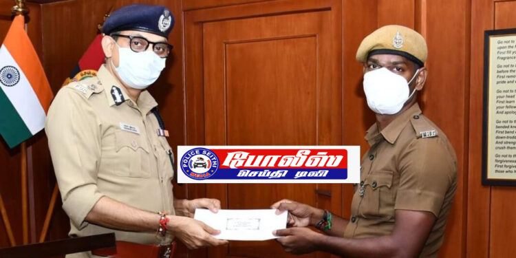 செயின் பறிப்பில் ஈடுபட்ட இருவரை மடக்கிபிடித்த காவலருக்கு சென்னை போலீஸ் கமிஷனர் பாராட்டு