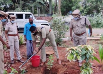 சுற்றுச்சூழலை பாதுகாக்கும் விதமாக மரக்கன்றுகளை நட்டு வைத்த தென்காசி மாவட்ட எஸ்‌‌‌.பி கிருஷ்ணராஜ் IPS
