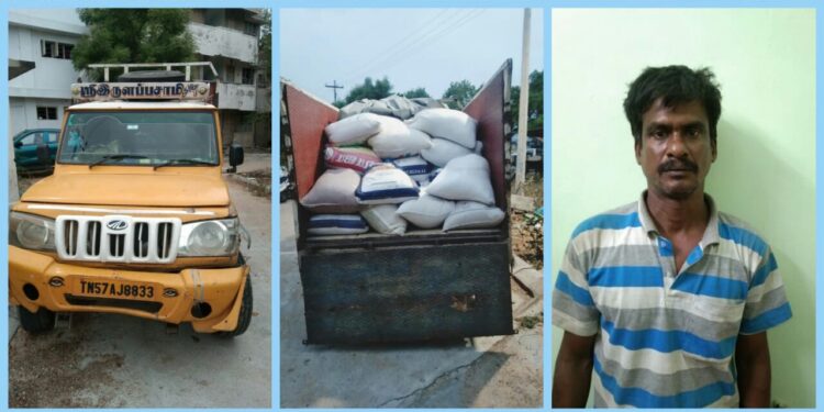 விளாத்திகுளம் பகுதியில் சட்டவிரோதமாக 30 மூட்டை ரேஷன் அரிசி கடத்தியவர் கைது