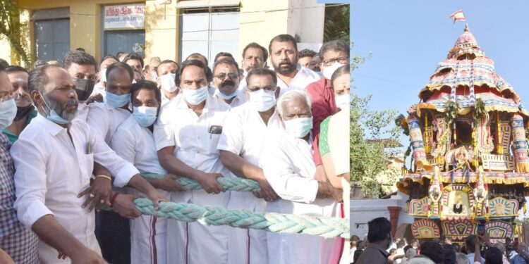 நாகர்கோவில் நாகராஜா கோவில் தேரோட்டம் அமைச்சர் மனோ தங்கராஜ் துவங்கி வைத்தார்