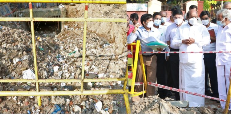 வால்டாக்ஸ்சாலை மழைநீர்வடிகால்அமைக்கும்பணிகள்குறித்து அமைச்சர்திரு.எ.வ.வேலு ஆய்வு.