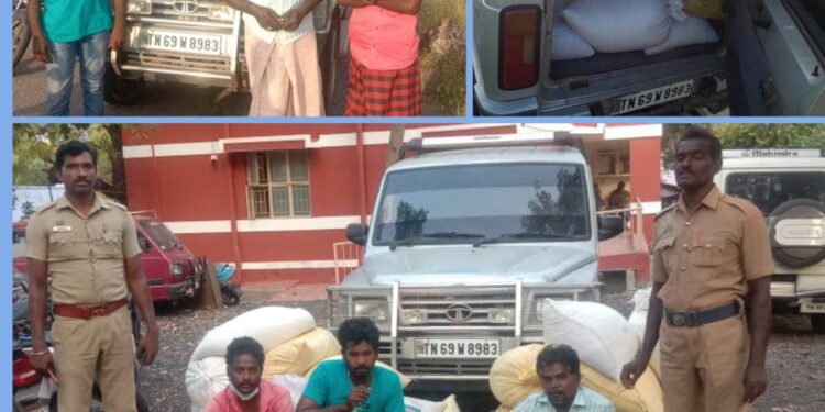 விளாத்திகுளம் பகுதியில் ரேஷன் அரிசி கடத்த முயன்ற 3பேர் கைது – வாகனம் பறிமுதல்