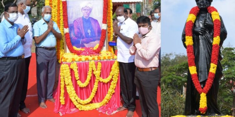 தமிழ்த்தாத்தா டாக்டர் உ.வே. சாமிநாதையர் 168 வது பிறந்தநாளையொட்டி மாண்புமிகு மக்கள் நல்வாழ்வுத்துறை அமைச்சர் சுப்பிரமணியன், செய்தித்துறை அரசு செயலாளர் மகேசன் காசிராஜன், செய்தித்துறை இயக்குனர் முனைவர் வீ.ப. ஜெயசீலன் ஆகியோர் மலர் தூவி மரியாதை