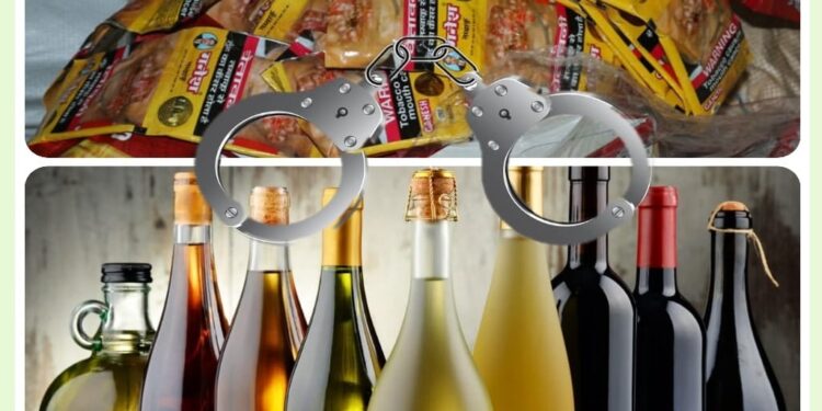 தூத்துக்குடி மாவட்டத்தில் சட்டவிரோதமாக புகையிலைப் பொருட்கள் மற்றும் மதுபாட்டில்கள் விற்பனையில் ஈடுபட்டவர்கள் என 15 பேர் கைது – 46 புகையிலை பாக்கெட்டுகள் மற்றும் 109 மதுபாட்டில்கள் பறிமுதல்.