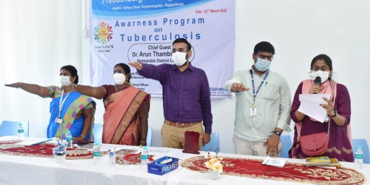 நாகப்பட்டினம் மாவட்ட காசநோய் மையம் மற்றும் பிரைடன் பர்க் நிறுவனம் இணைந்து காசநோய் ஒழிப்பு திட்ட விழிப்புணர்வு நிகழ்ச்சி – மாவட்ட ஆட்சியர் தலைமையில் உறுதிமொழி ஏற்பு மாவட்ட ஆட்சியர் தலைமையில் உறுதிமொழி ஏற்பு