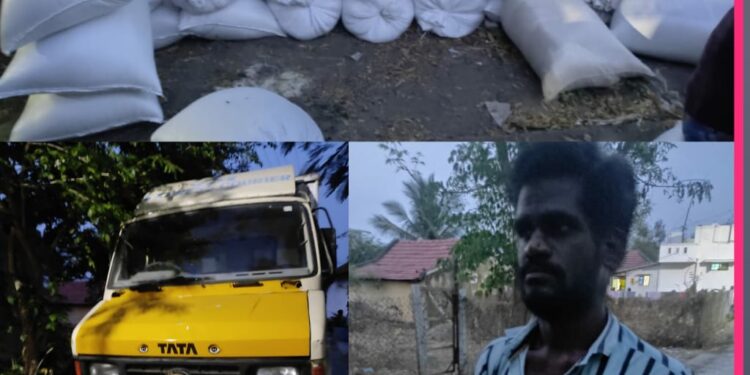 விளாத்திகுளம் பகுதியில் சுமார் 2.5 டன் ரேஷன் அரிசி கடத்த முயன்ற ஒருவர் கைது – வாகனம் பறிமுதல்