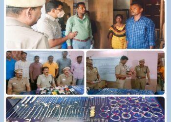 தூத்துக்குடியில் நகை கடையின் சுவற்றில் ஓட்டைபோட்டு வெள்ளி பொருட்கள் திருட்டு – புகார் அளித்த 4 மணி நேரத்தில் இளஞ்சிறார் உட்பட 4 பேர் கைது – ரூ. 1, 88,500/- மதிப்புள்ள 3 கிலோ வெள்ளி பொருட்கள் மீட்பு