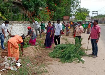 மாப்பிள்ளையூரணி பகுதியில் தூய்மை பணி ஊராட்சி மன்ற தலைவர் சரவணக்குமார் தொடங்கி வைத்தார்.