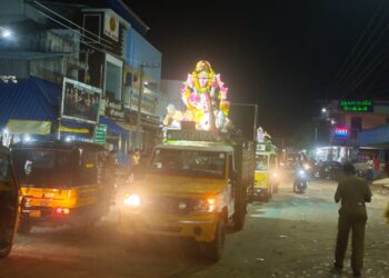 வேதாரண்யம் பகுதியில் 17 விநாயகர் சிலைகள் கடலில் கரைக்கப்பட்டன.