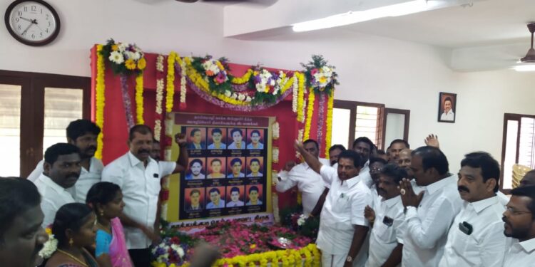 தூத்துக்குடியில் மொழிப்போர் தியாகிகளுக்கு அமைச்சர் அனிதா ராதாகிருஷ்ணன் மலர் அஞ்சலி செலுத்தினார்.