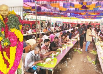 தூத்துக்குடியில் காமராஜர் 122 வது பிறந்தநாள் விழா : தெட்சணமாற நாடார் சங்கம்  SPJM நண்பர்கள் சார்பில் 10,000 பேருக்கு அறுசுவை விருந்து பண்டாரவிளை வைத்தியர் SPJ முருகேசன் துவக்கி வைத்தார்.