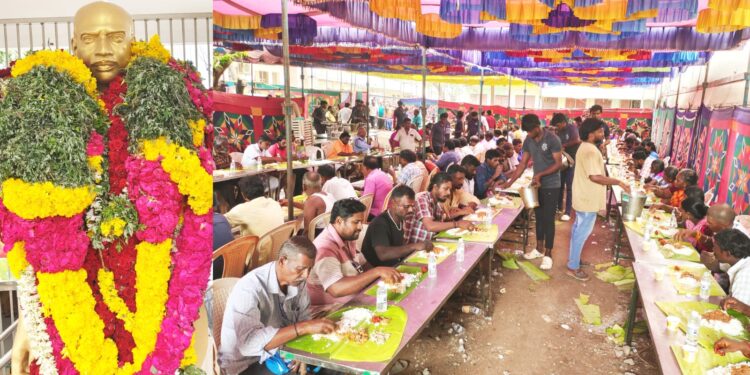 தூத்துக்குடியில் காமராஜர் 122 வது பிறந்தநாள் விழா : தெட்சணமாற நாடார் சங்கம்  SPJM நண்பர்கள் சார்பில் 10,000 பேருக்கு அறுசுவை விருந்து பண்டாரவிளை வைத்தியர் SPJ முருகேசன் துவக்கி வைத்தார்.