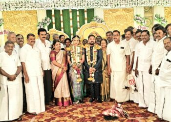 திமுக ஒன்றிய செயலாளர் இல்லத் திருமணம், அமைச்சர் கீதாஜீவன், மார்க்கண்டேயன் எம்எல்ஏ வாழ்த்து