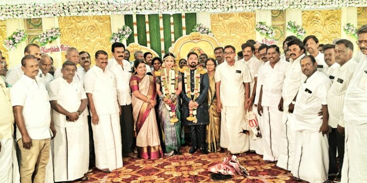 திமுக ஒன்றிய செயலாளர் இல்லத் திருமணம், அமைச்சர் கீதாஜீவன், மார்க்கண்டேயன் எம்எல்ஏ வாழ்த்து